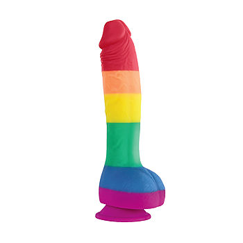 Colours - Pride dildo kiveksillä, 8", imukupilla, silikoninen, värikäs